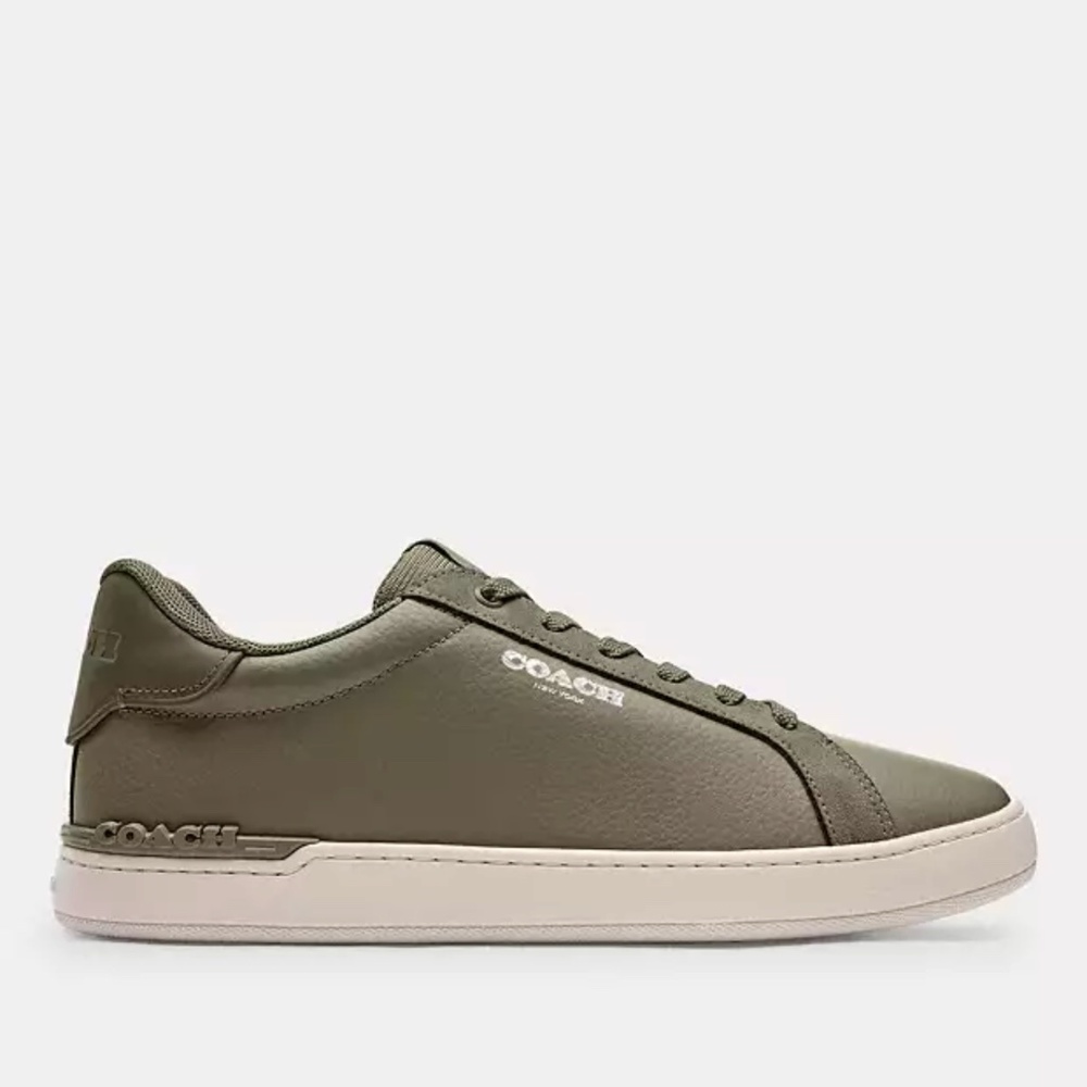 New Coach Men Clip Leather Low Top Sneaker Green Military
